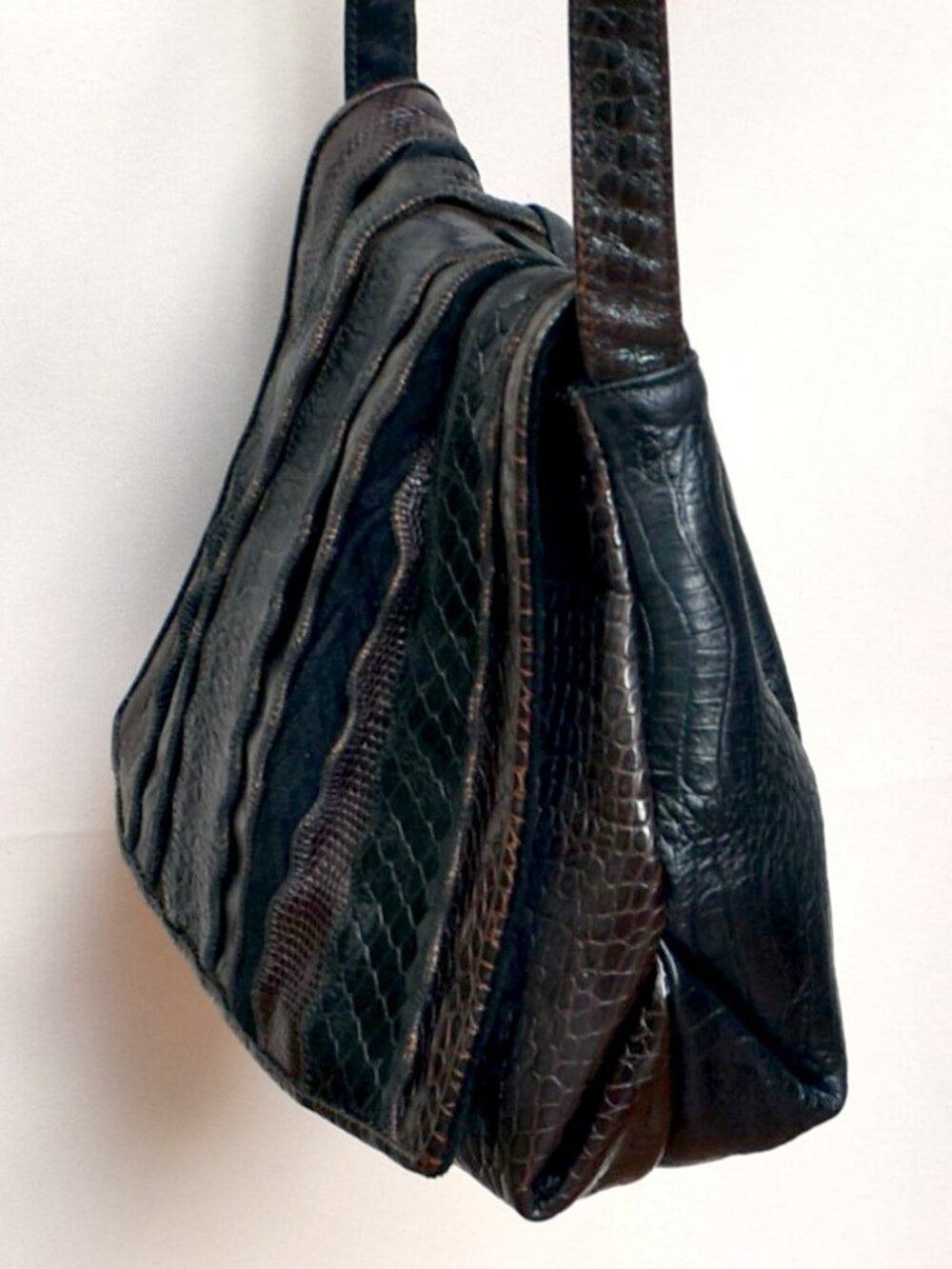 Vintage SHARIF Exotic Reptile Leather Patchwork Crossbody Bag - Picture 13 of 15